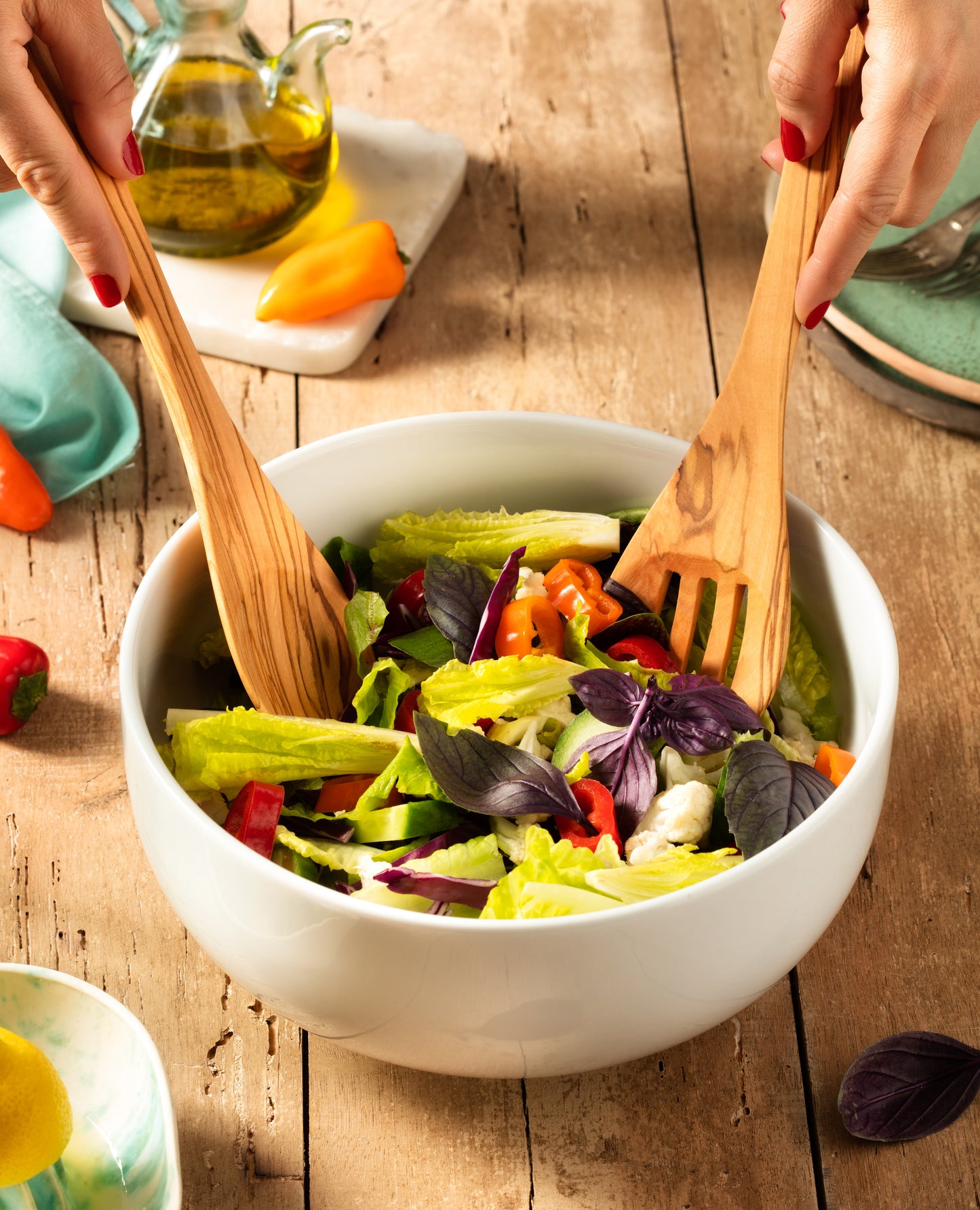 Zeytin Ağacı El Yapımı 2 Parça Salata Servis Seti