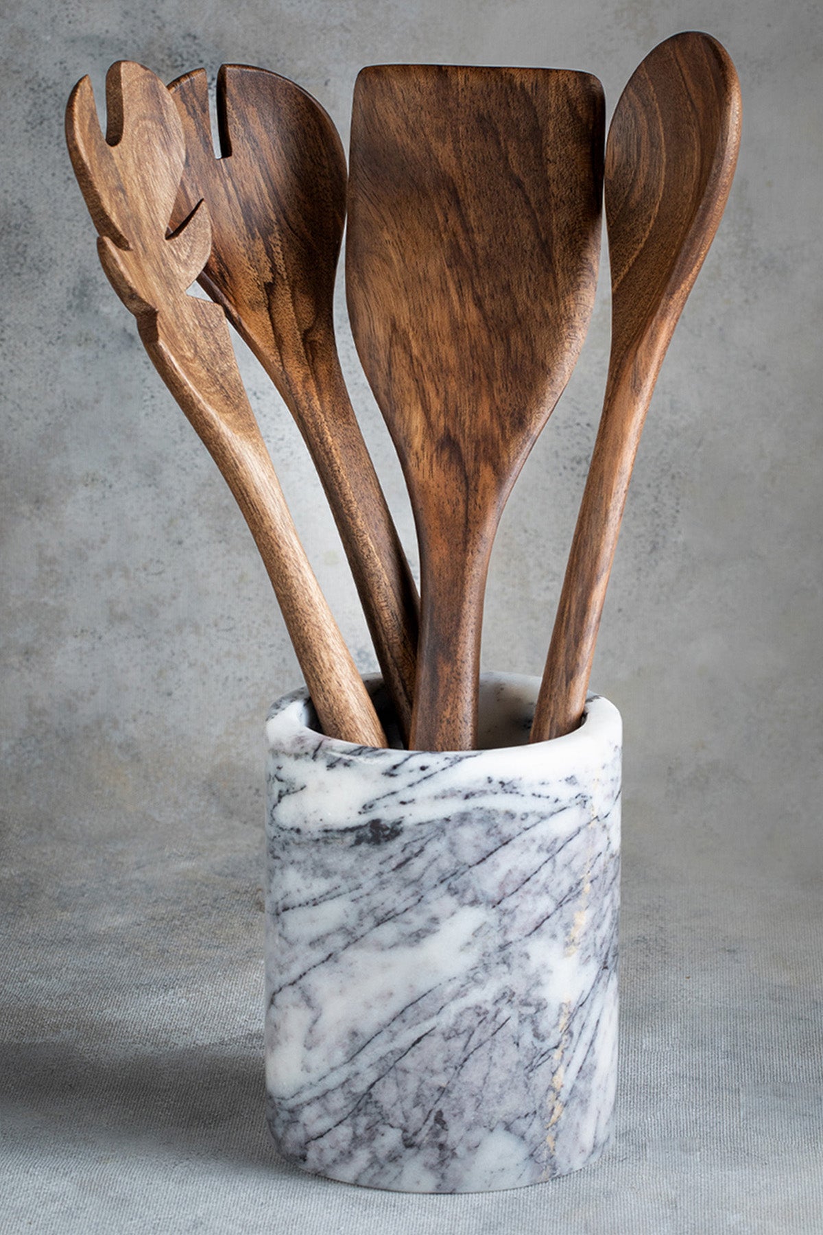 Ceviz Ağacı El Yapımı 4 Parça Mutfak Seti, Tahta Kaşık, Çatal, Spatula, 30 cm.