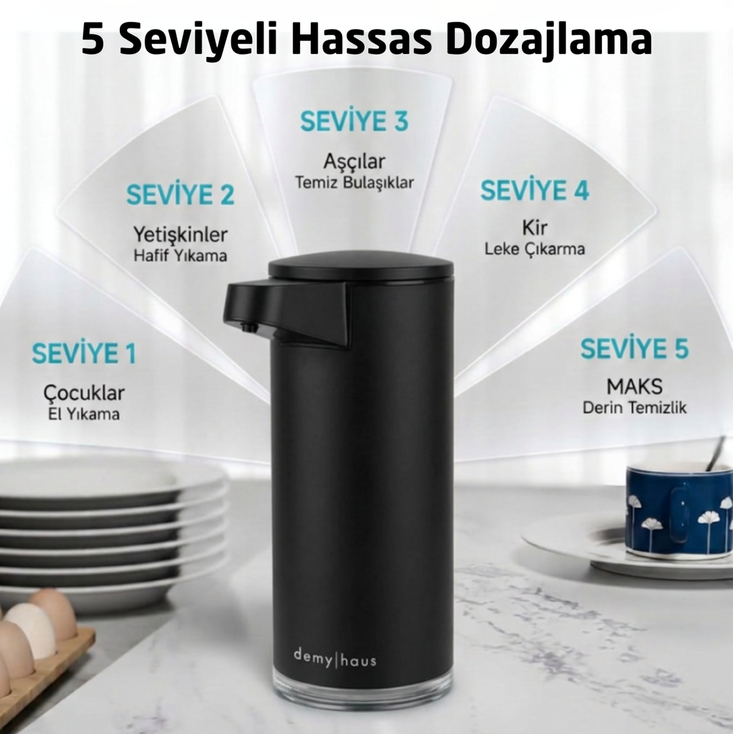 Demy Haus SensePro Sensörlü Şarj Edilebilir Sıvı Sabunluk Paslanmaz Çelik Siyah