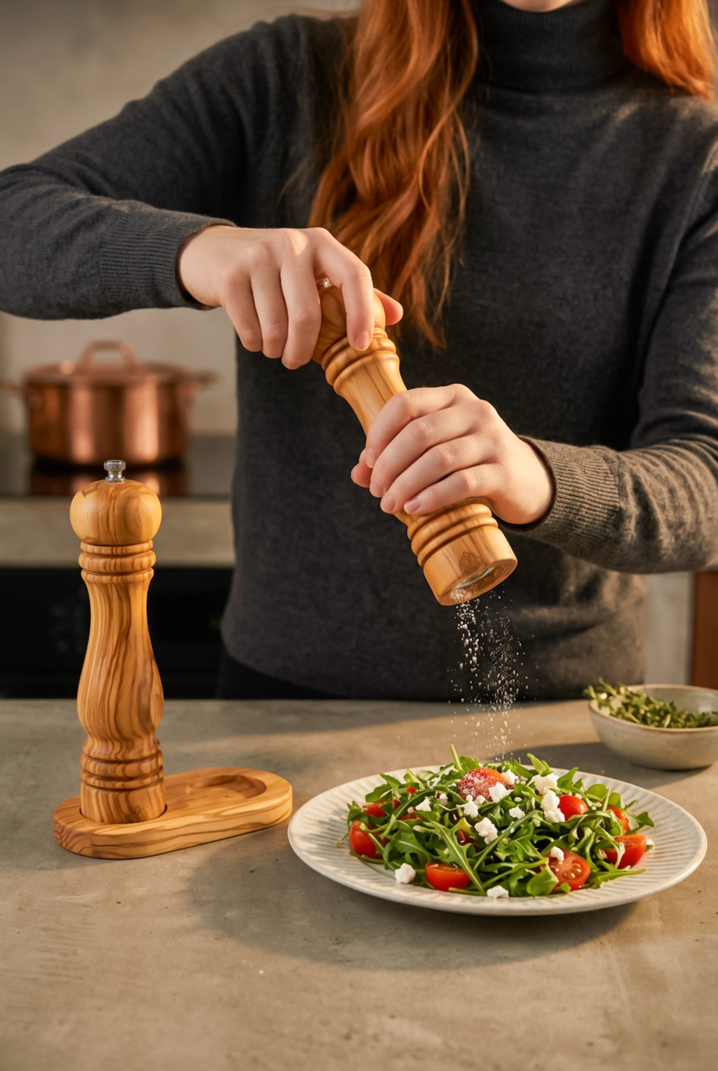 Demy Craft Olea Zeytin Ağacı Tuz ve Karabiber Öğütücü Seramik Mekanizmalı