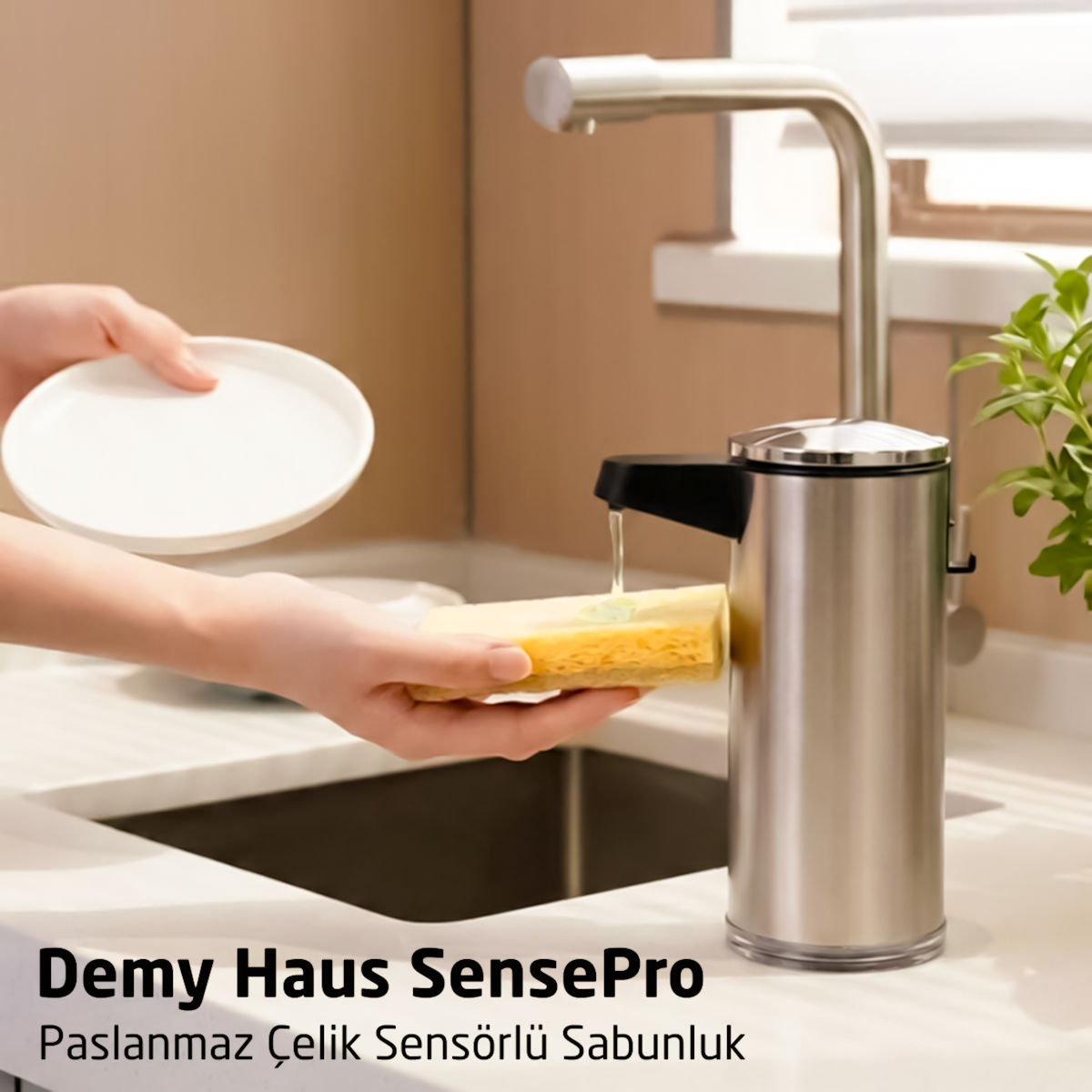 Demy Haus SensePro Sensörlü Şarj Edilebilir Sıvı Sabunluk Paslanmaz Çelik Gri