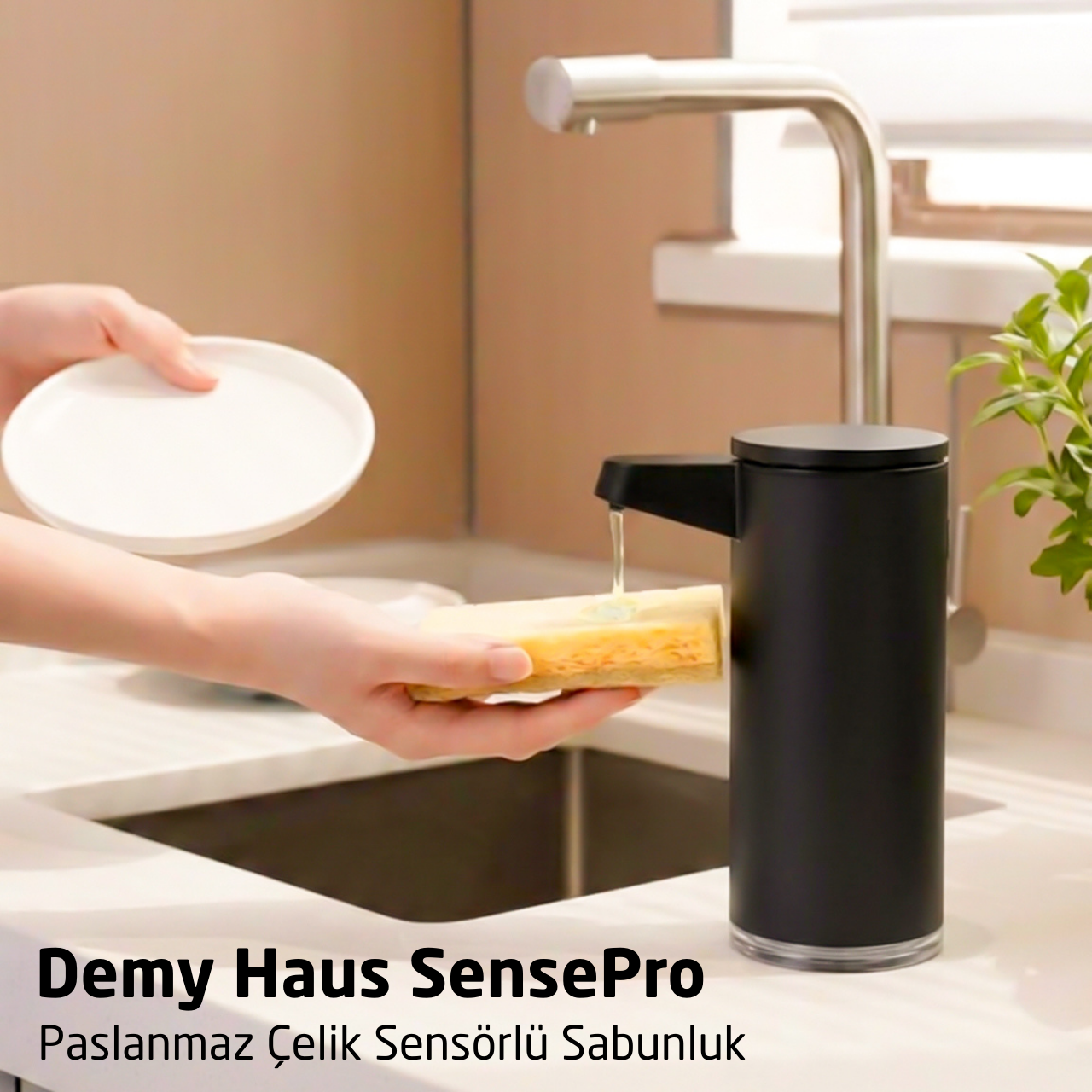 Demy Haus SensePro Sensörlü Şarj Edilebilir Sıvı Sabunluk Paslanmaz Çelik Siyah
