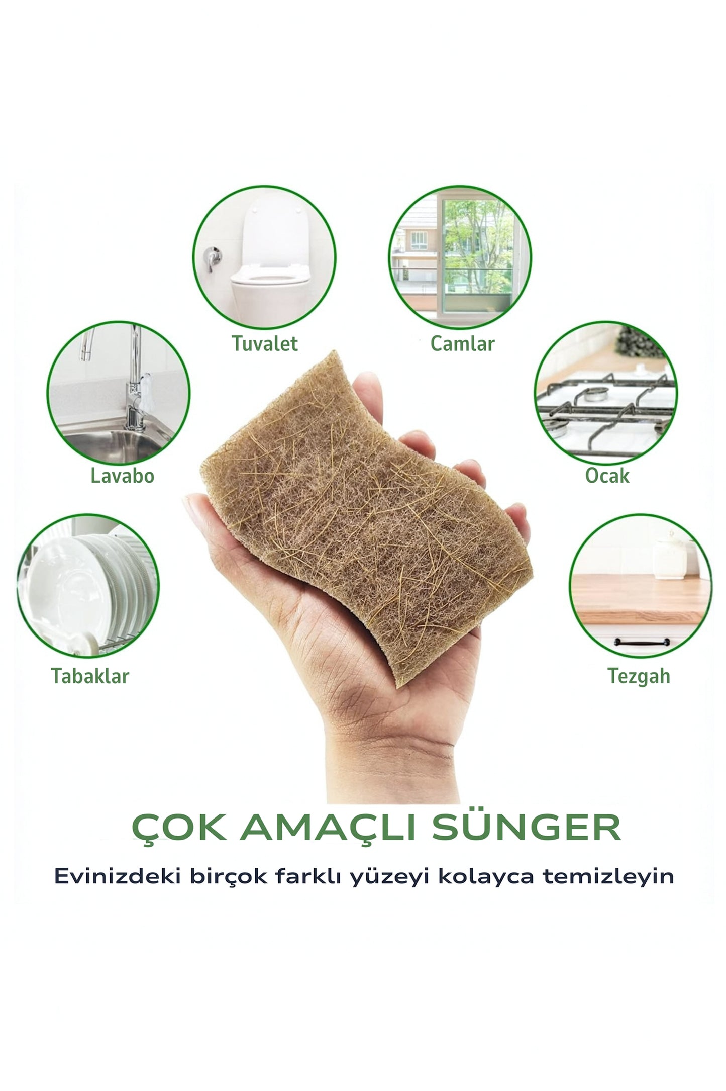 Demy Haus Bitki Bazlı Doğal Bulaşık Süngeri – Hindistan Cevizi Lifi & Selüloz (6’lı Paket)