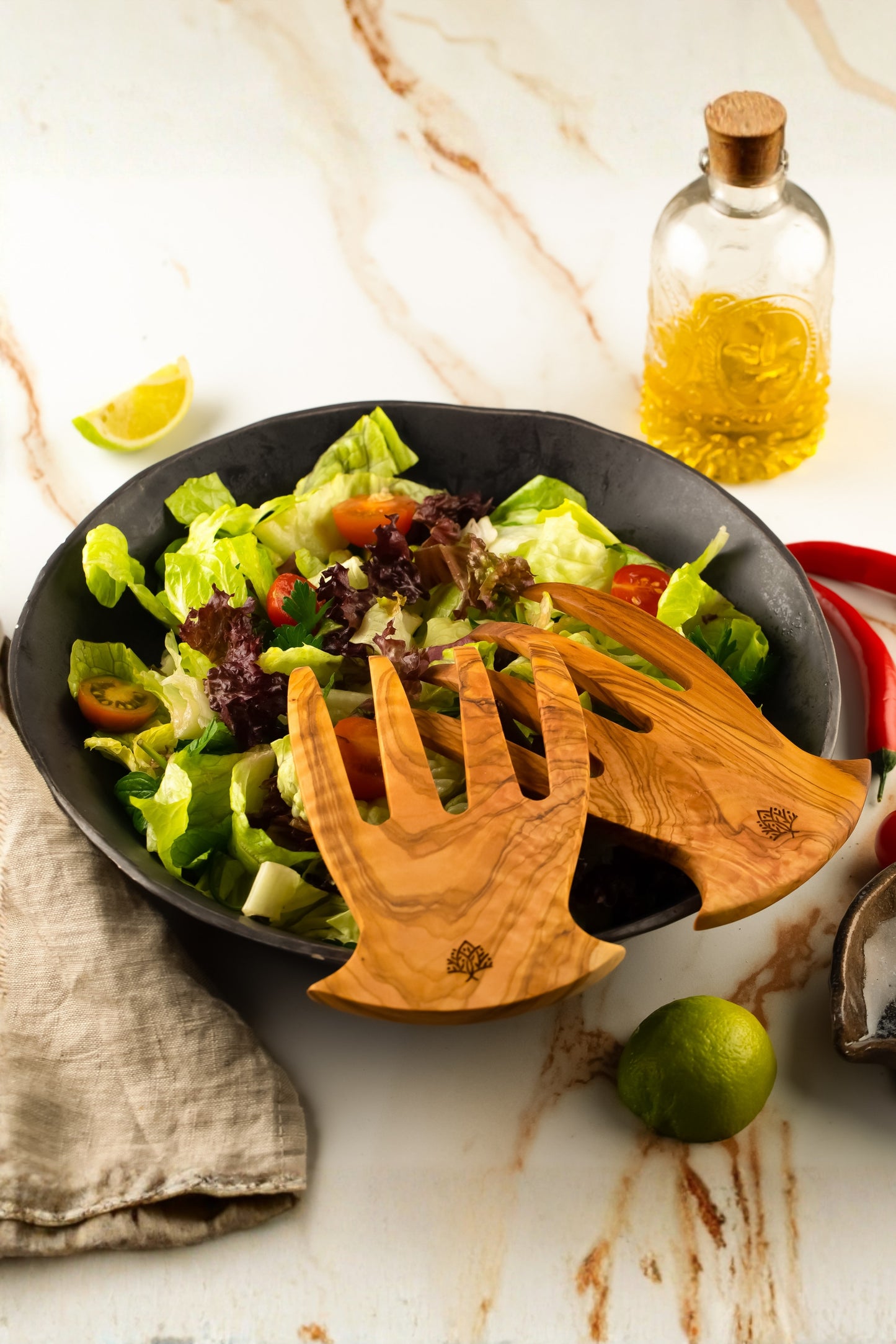 Zeytin Ağacı El Yapımı 2 Parça Salata Servis Seti