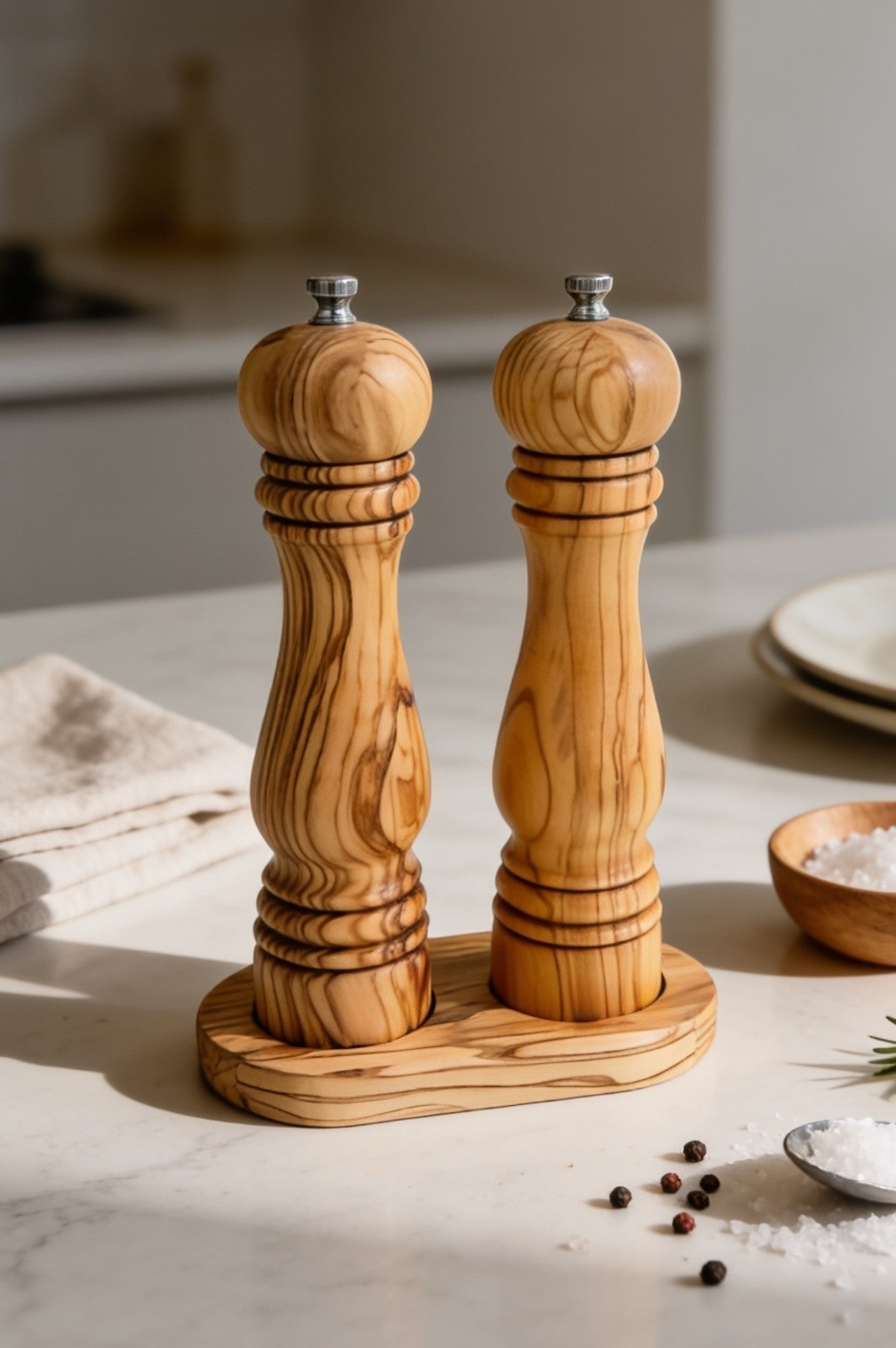 Demy Craft Olea Zeytin Ağacı Tuz ve Karabiber Öğütücü Seramik Mekanizmalı