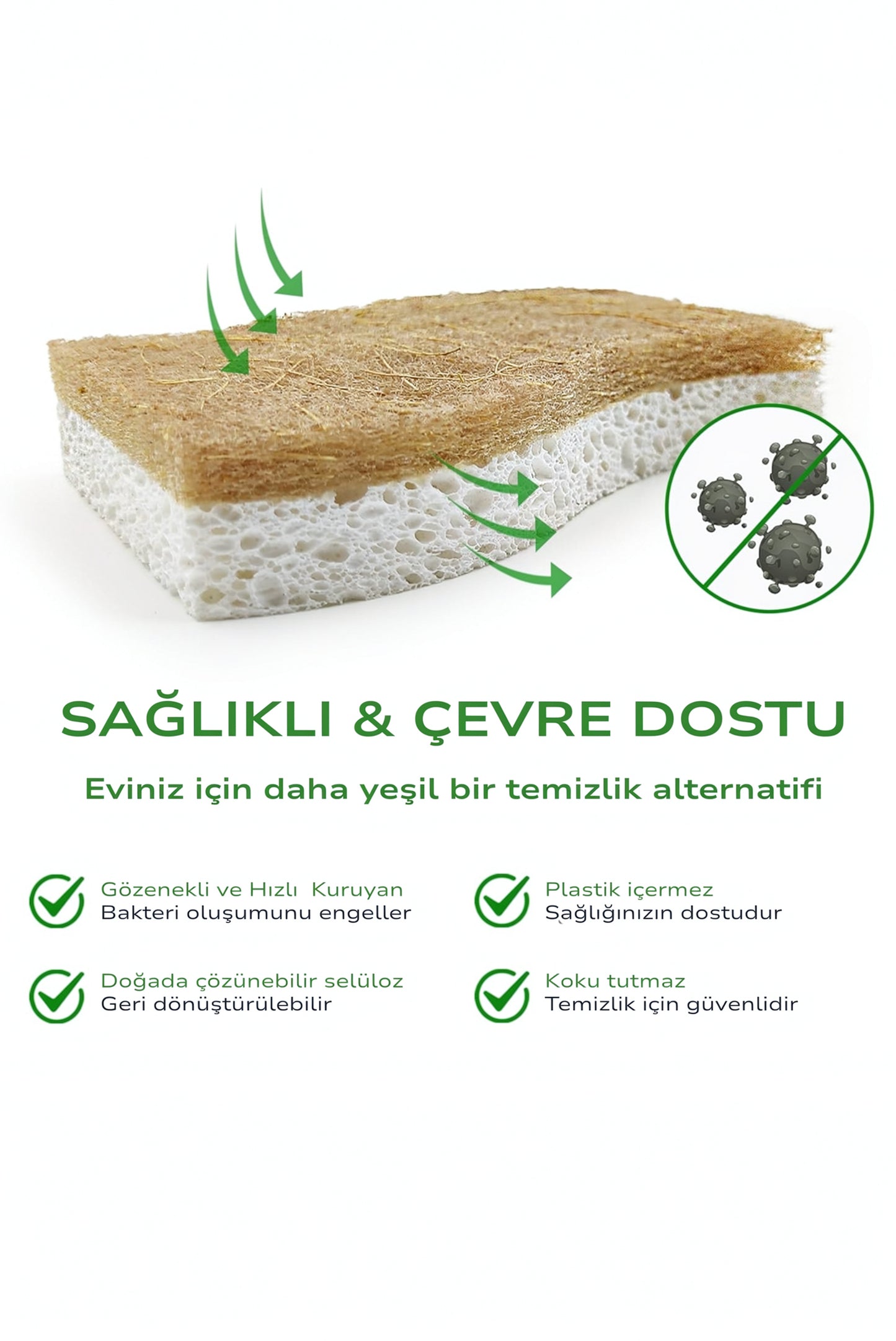 Demy Haus Bitki Bazlı Doğal Bulaşık Süngeri – Hindistan Cevizi Lifi & Selüloz (6’lı Paket)