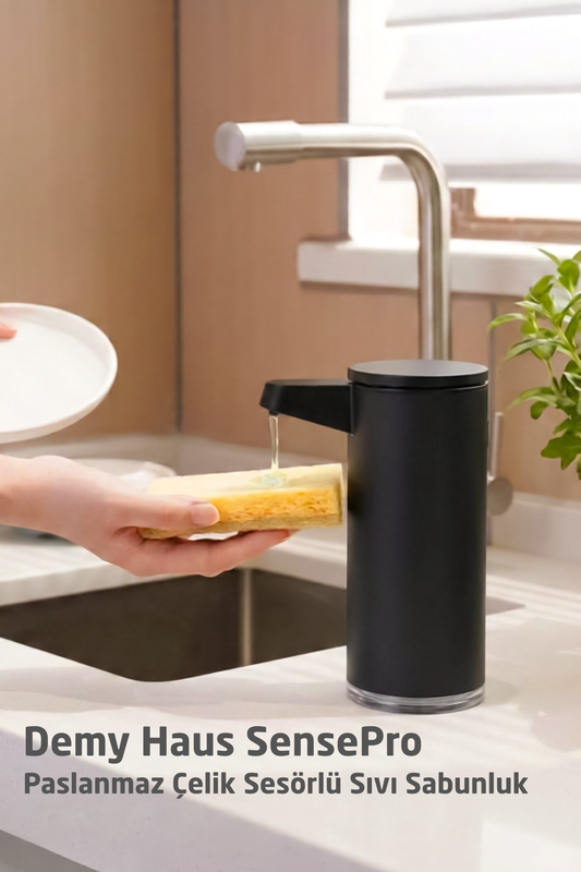 Demy Haus SensePro Sensörlü Şarj Edilebilir Sıvı Sabunluk Paslanmaz Çelik Siyah