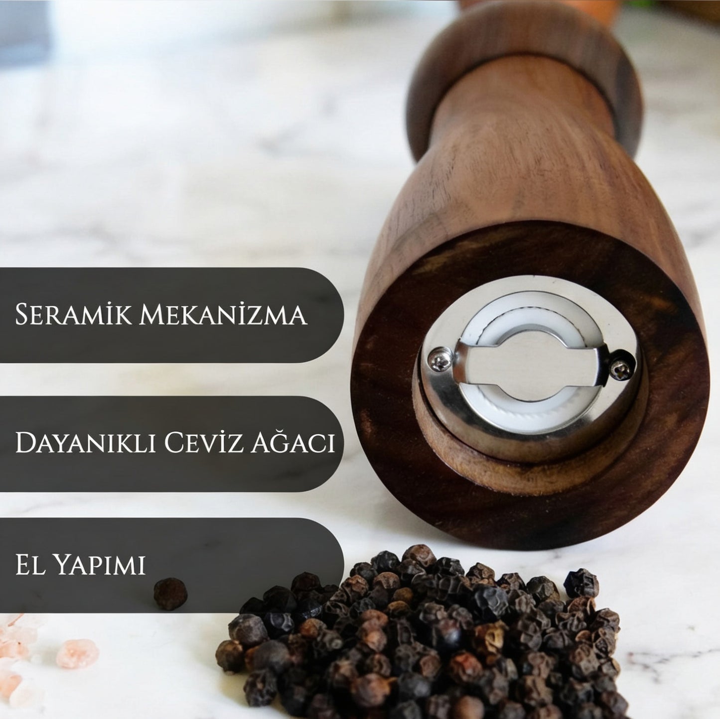 Demy Craft Mocha Ceviz Ağacı Tuz ve Karabiber Öğütücü Seti Seramik Mekanizmalı