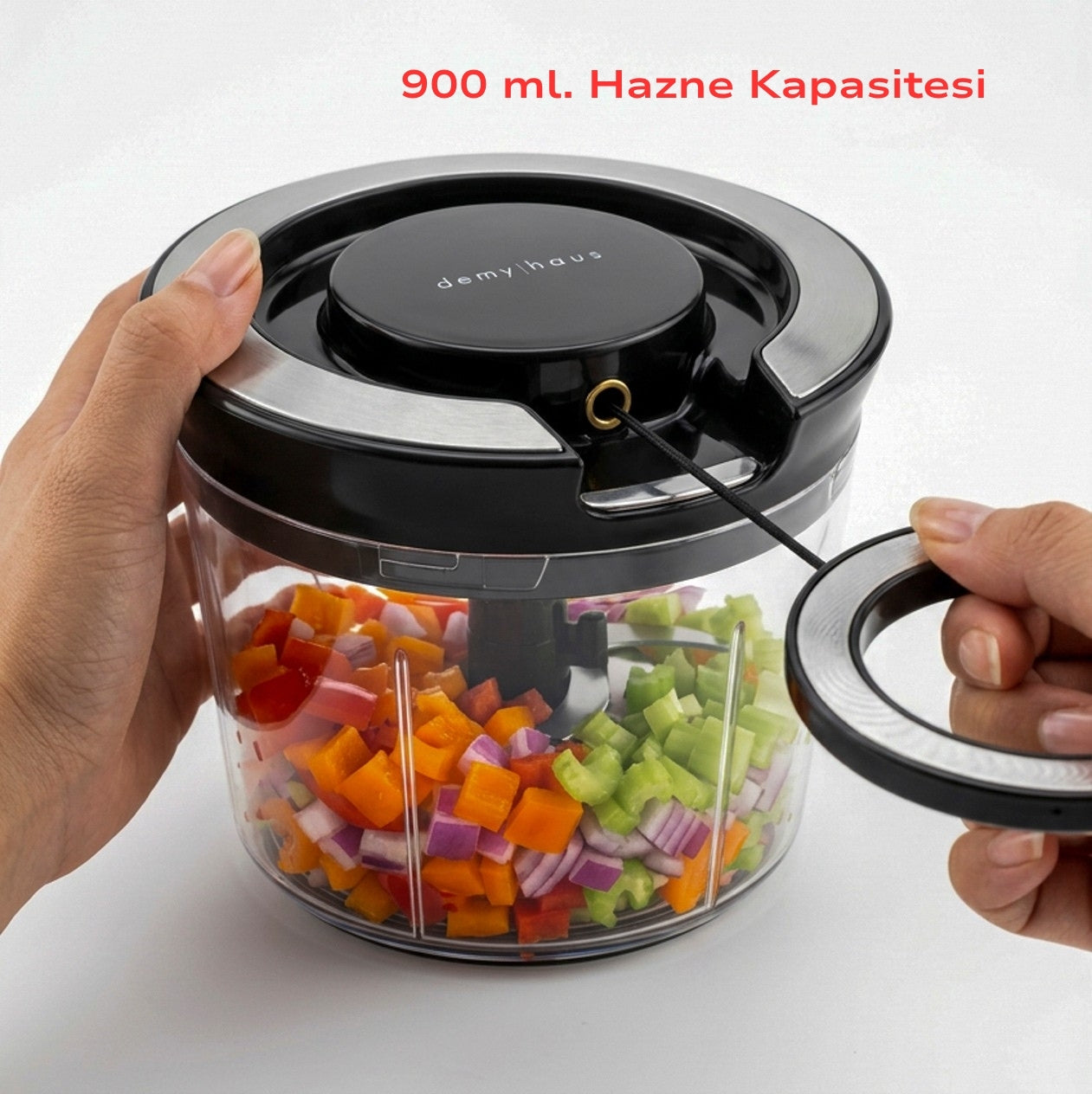 Demy Haus Velocut 900 ml. Manuel El Rondosu Paslanmaz Çelik 3 Bıçaklı Pratik Sebze Soğan Doğrayıcı