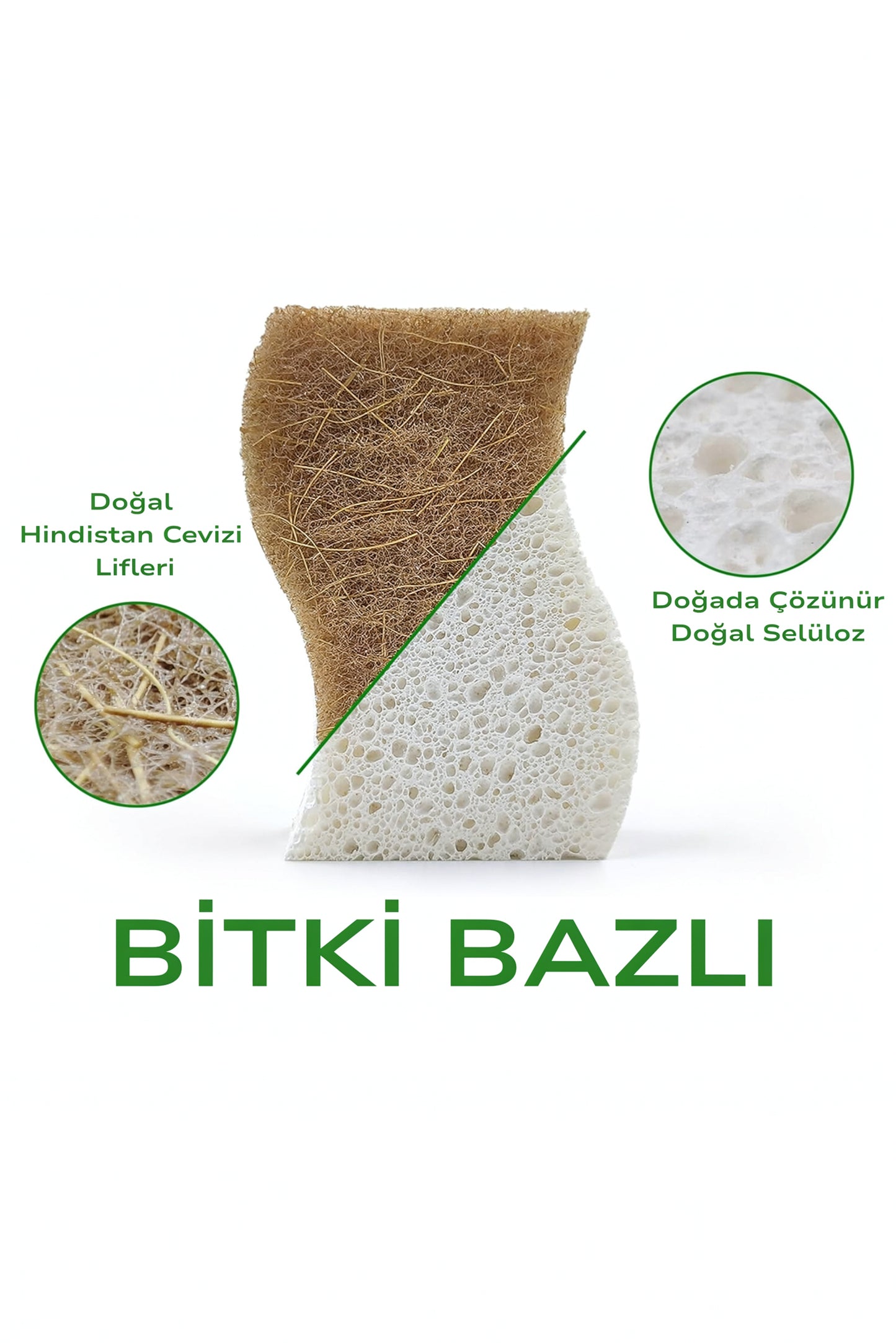Demy Haus Bitki Bazlı Doğal Bulaşık Süngeri – Hindistan Cevizi Lifi & Selüloz (6’lı Paket)