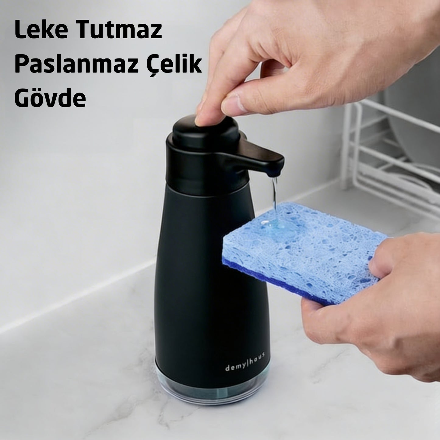 Demy Haus SenseTouch Paslanmaz Çelik Sıvı Sabunluk Siyah